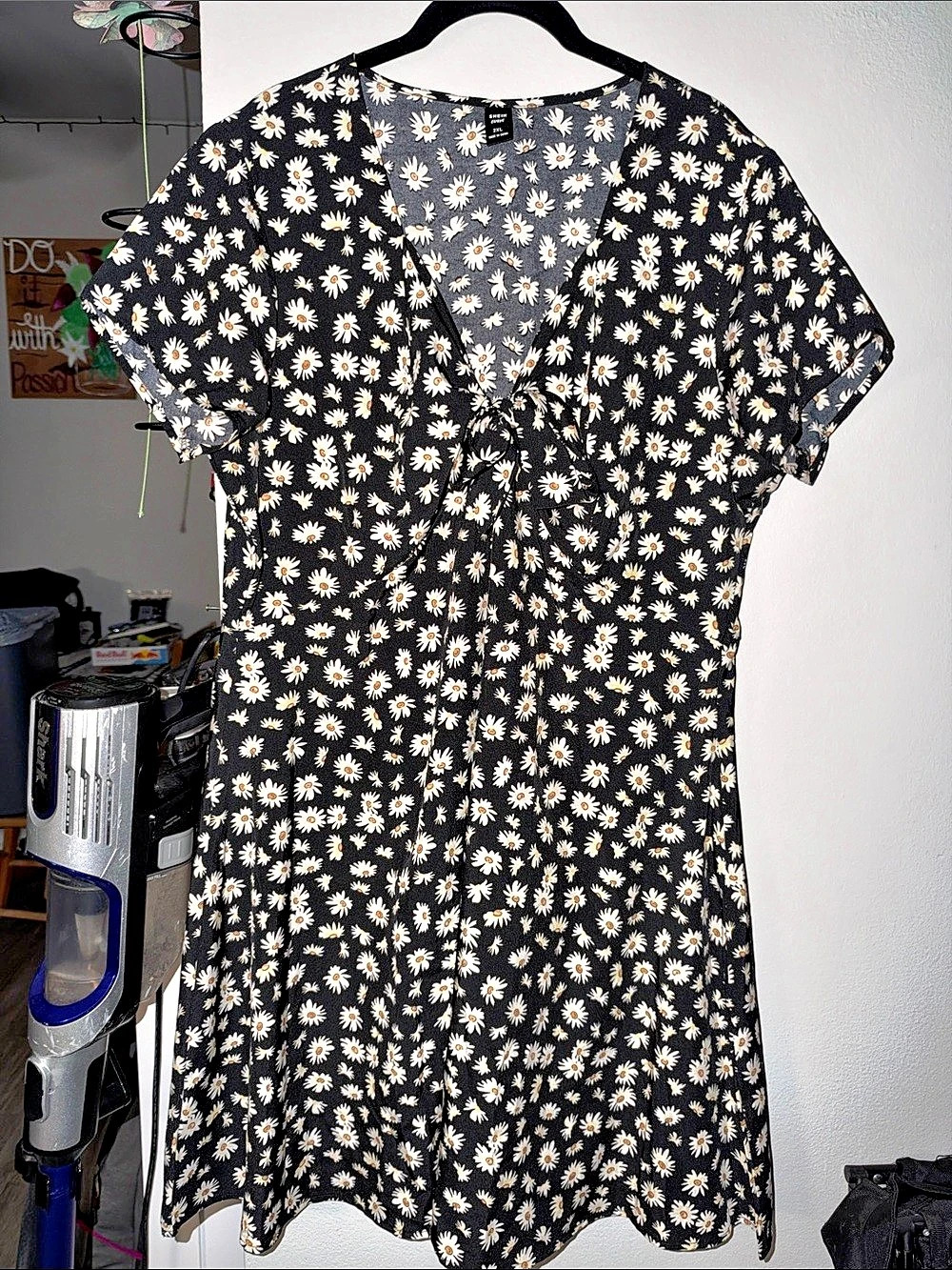 SHEIN Curve Floral Mini Dress Black & White